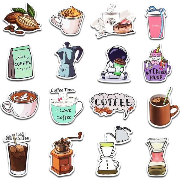 50 coffee graffiti stickers for cars, mobile phones, guitar decoration