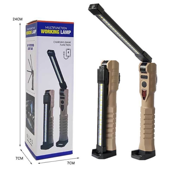 Genopladelig LED-inspektionslampe, arbejdslys lumens bærbar arbejdslampe med magnetisk base og krog lyse LED-lommelygter