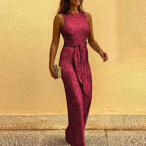 Rund hals ærmeløs personlighed Sequin sølv prik Jumpsuit Kvinders C
