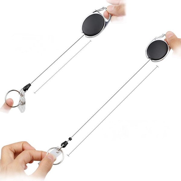 Badge Holder Udtrækkelig, 2 Stykker Udtrækkelig Nøglering, Med Forstærket Fjeder, Med Bælte Udtrækkelig Til Nøglering ID Kort Badge Holder (Sort 2 Stk)