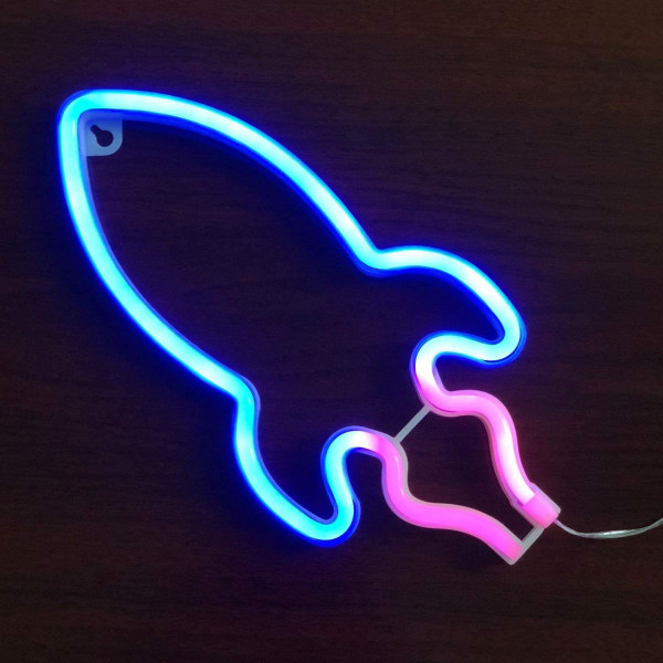 Blå rakett neonlys, USB-neonskilt for hjem, bar, spill, pub, karaoke, bistro, nattklubb, romveggdekor, barfest, jul