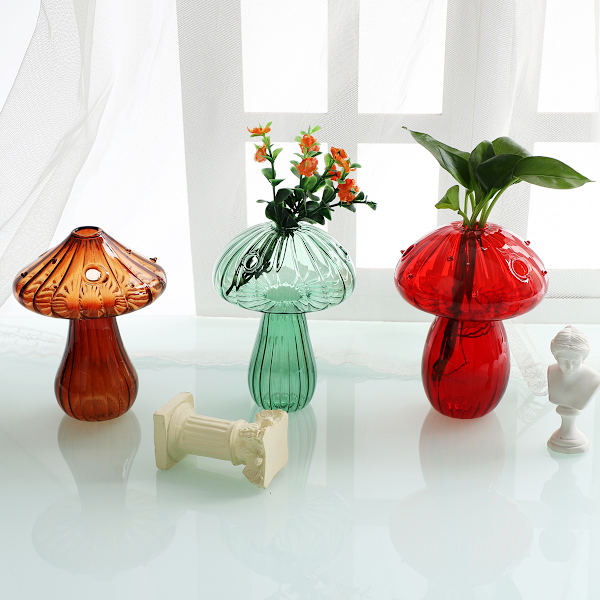 Svampformade glasvaser för knoppdekoration, delikata genomskinliga svampblomkrukor, hydroponiska glasvaser, kreativa