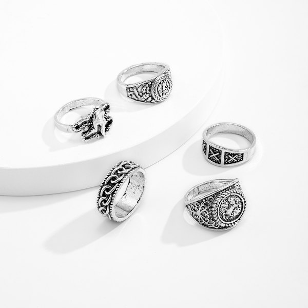 5 stk./sæt kno ringe med udsøgte mønstre, geometrisk luksus