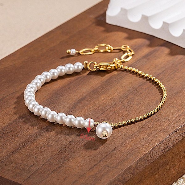 Vintage Lagdelt Perlearmbånd Guld Perlearmbånd Perle Station Armbånd Bryllupskæde Perlearmbånd Håndsmykker Til Kvinder Og Piger (Guld)
