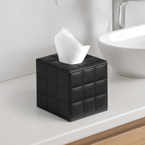 Hotell stil fyrkantig servettlådeöverdrag - Lyxig designer servettlåda för sängbord - Magnetiskt lock, modernt läder exteriör - 13,5 x 13,5 x 14 cm, Bla