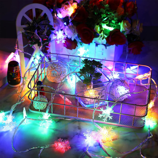 Christmas Snowflake String Lights 20Ft 40 LED Battery Operated Light F