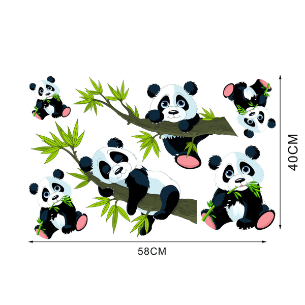 Tegneseriepanda på treet grenen barnerom veggklistremerker flyttbare veggkunstdekor (Panda)