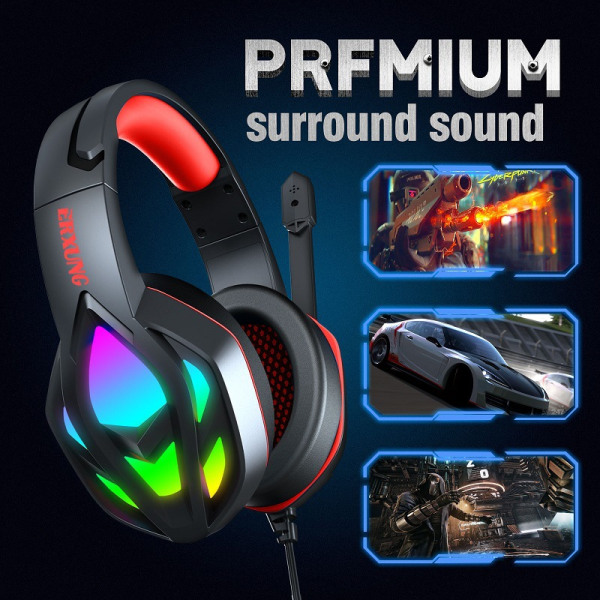 Gaming-hörlurar, hörlurar med brusreducerande mikrofon och RGB