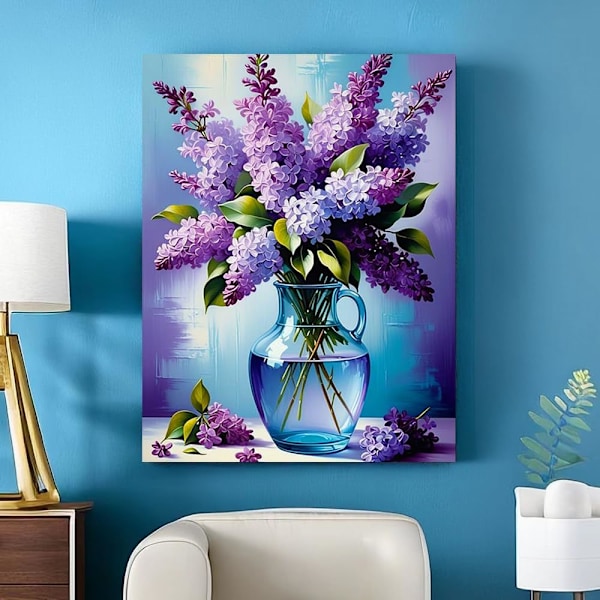 Blomster Diamantkonst Kit för Vuxna - 5D Vas Diamantkonst Kit, DIY Blommig Ädelsten Konst DIY Hantverk Kit Hem Väggdekor Gåvor 30x40 cm