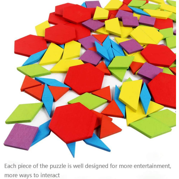 155 bitar trä 3D pussel färgglada geometriska former Tangram J