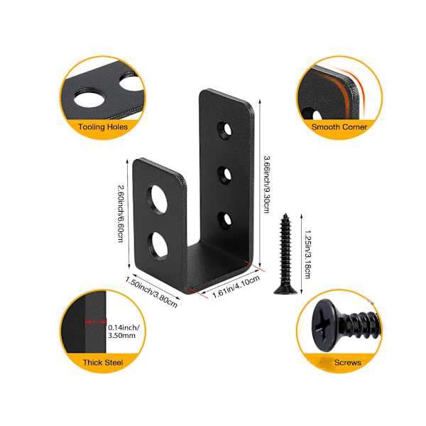 2 stk. Heavy Duty Ståldørbeslag til 2x4 Dør, U-formet Sikkerhedsstang
