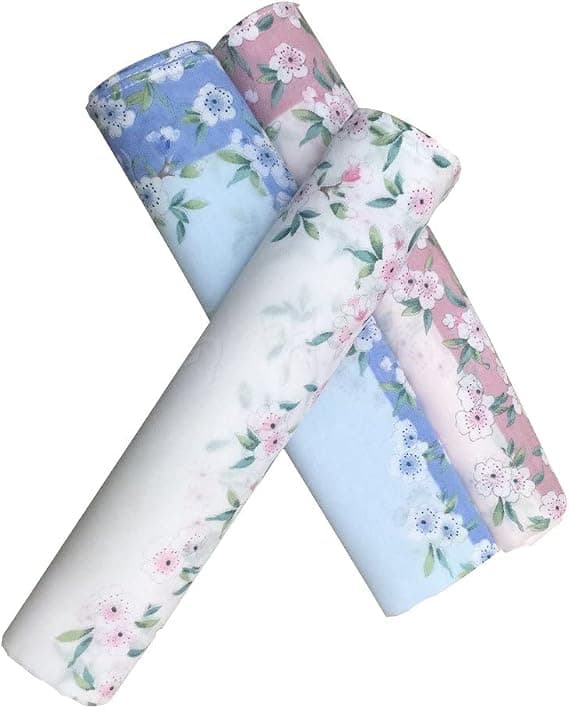 3 damer tryckta blommiga näsdukar 43CM*43CM vit rosa blå