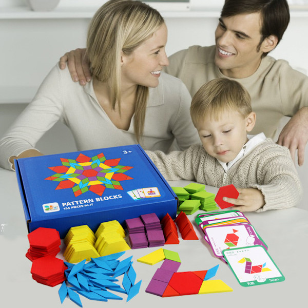 155 bitar trä 3D pussel färgglada geometriska former Tangram J