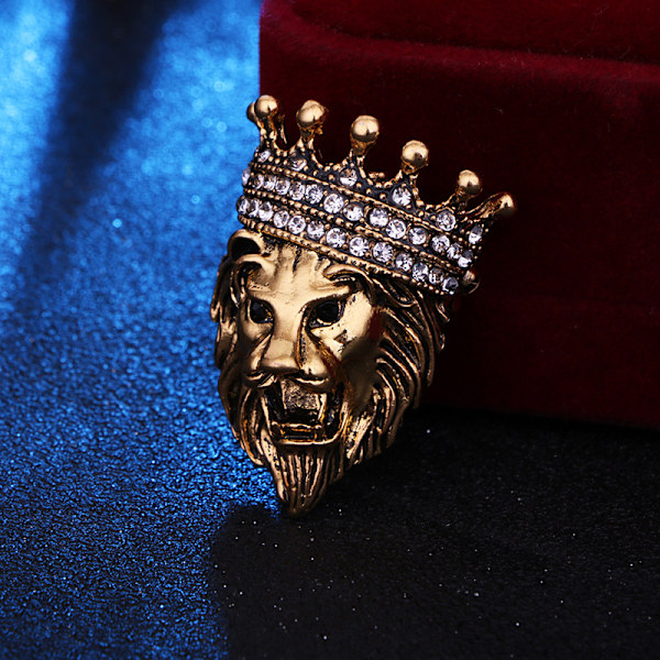 Rhinestone Tigerhuvud Brosch Pins för Män, Djur Kavajslag Pins Lejon Varg