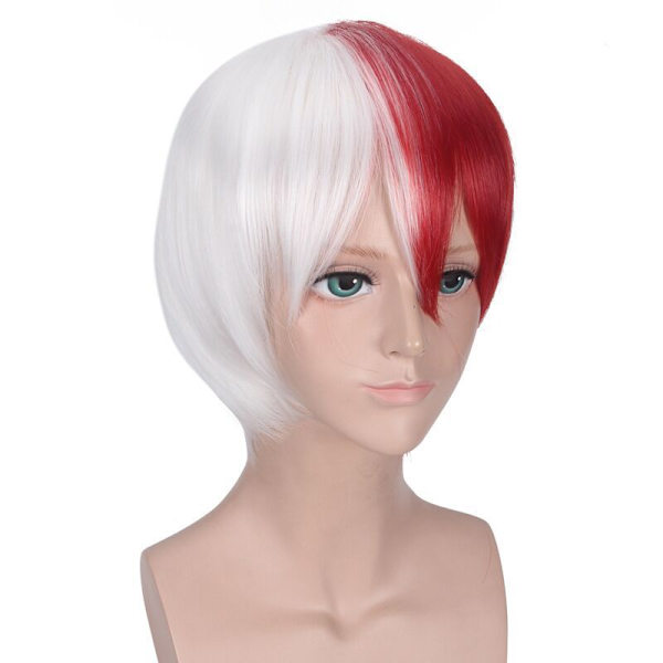 My Hero Academia Todoroki Shoto Cosplay Hvit Rød Kort Parykk Med Lugg