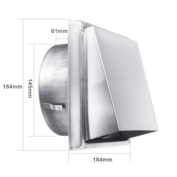 150 mm Rostfritt Stål Ventilationsgaller - Väderbeständigt med Backventil - Perfekt för Torktumlare, Köksfläktar, Ventilation, Avgasrör