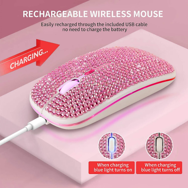 Bling Dazzling Genopladelig 2.4ghz+5.2 Bluetooth Trådløs Mus Dækket Med