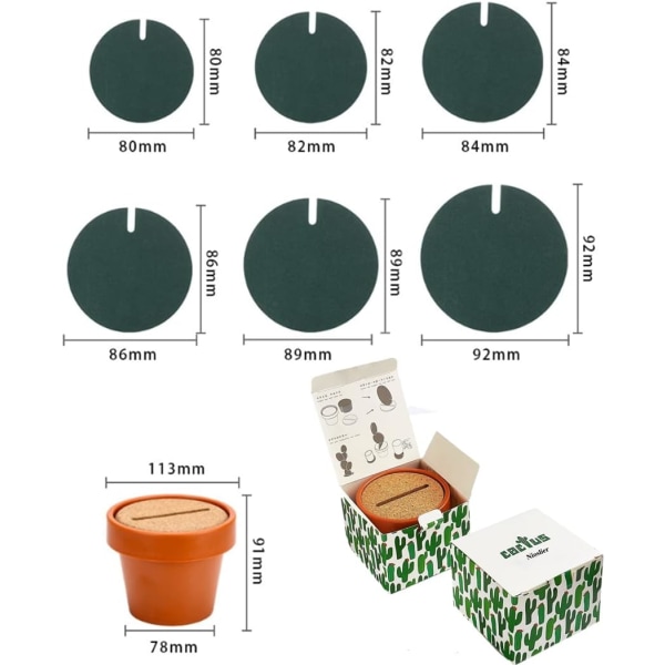 Luovat kaktusmuotoiset aluslaatat, 6 kappaleen sarja kotiin tai toimistoon