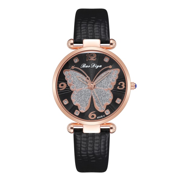 Kvinners Butterfly Dial Quartz-klokke, Dame Casual Belteklokke, Svart