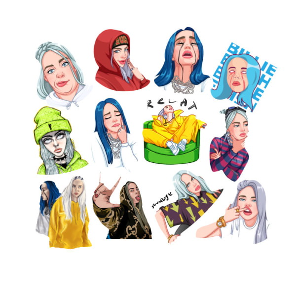 Sanger Billie Eilish laptop klistermærke, popmusik superstjerne doodle klistermærke