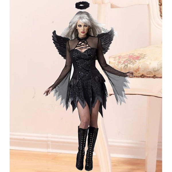 Musta langennut enkeli haloilla ja siivillä sarjat fantasia cosplay aikuisille
