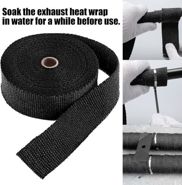 Eksos Termisk Tape, Termisk Isolasjonstape, 25MM Termisk Isolasjonstape 5M + 4 Rustfrie Stål Kabelbånd, Termisk Isolasjon, Termisk Isolasjon