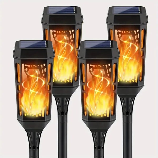 Utomhus solcellslampor med flimmande lågor, 4-pack 12 LED solfacklor, vattentäta, utomhus