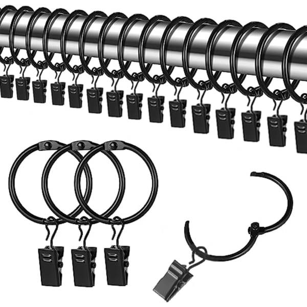 Pakke med 50 gardinringe med ringe, indvendig diameter: 38mm - Sort