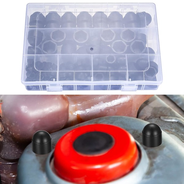 145 stk. Skruehette Bolthetter, Plastkuppelmuttere, Heksagonal Beskyttelsesmutter, Svarte Boltmutterhetter for Maskineri Møbler Kjøretøy - M4/M5/M6/M