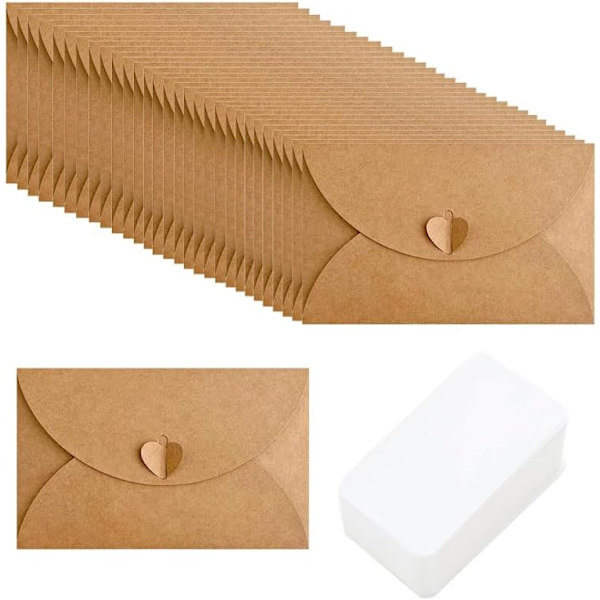 Set med 30 kort med vikbart kuvert, 10,5 * 7,1 cm 30 Kraft-kuvert med