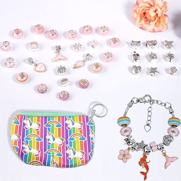 DIY Charm Armband Making Kit för Flickor, Enhörning Sjöjungfru Pedent Smycken