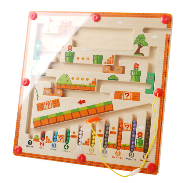 Magnetisk farge- og tall-labyrint, Montessori-leketøy for barn fra 3 år, trelabyrint