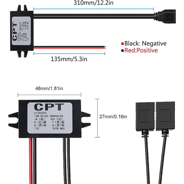 12V til 5V 3A Dobbelt USB Strømkonverter Buck Modul Bil Telefon Opladning DC-DC Step-Down Modul