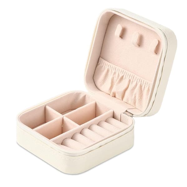 Bärbart Mini Smyckeskrin i Läder Smyckesring Organizer Förvaringslåda Presentförpackning Flickor Kvinnor (vit)