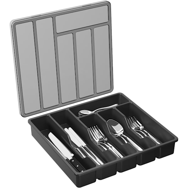Bestickorganisatör med lock, täckt bestickbricka för kökslåda och