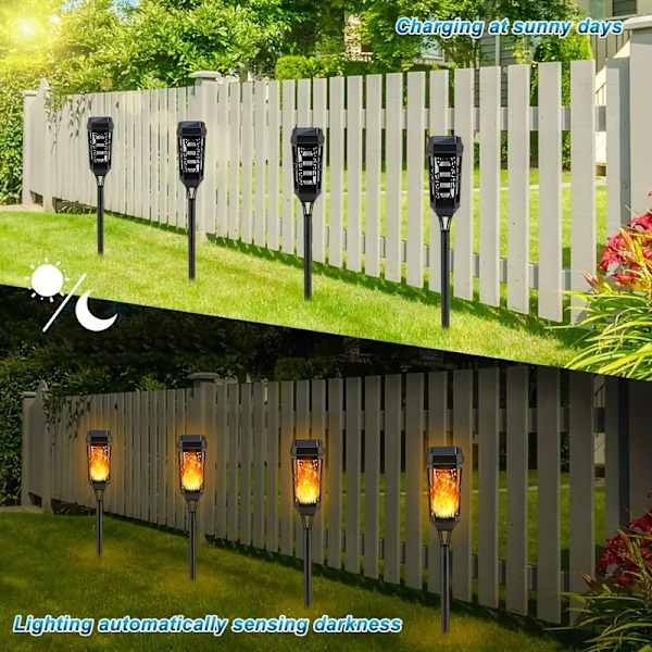 Utomhus solcellslampor med flimmande lågor, 4-pack 12 LED solfacklor, vattentäta, utomhus
