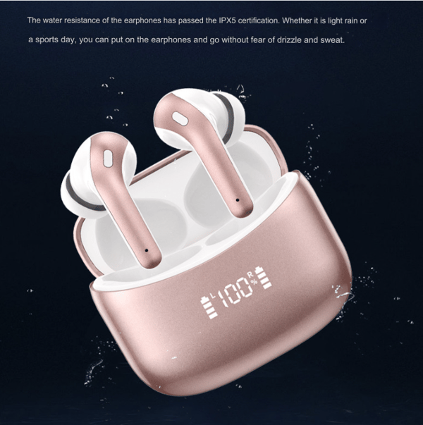 True Wireless Earbuds Bluetooth-hörlurar, LED-display IPX5 Vattentäta hörlurar, Roséguld