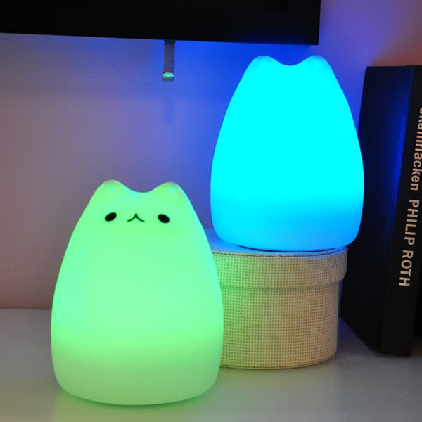 Natlampe - Kat Silikonelampe 7 Farver Farveskiftende Lampe USB