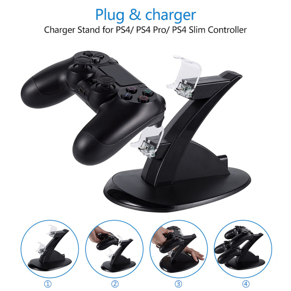Opladningsstation til PS4 - Oplader til håndkontrol / Playstation Kontrol Sort