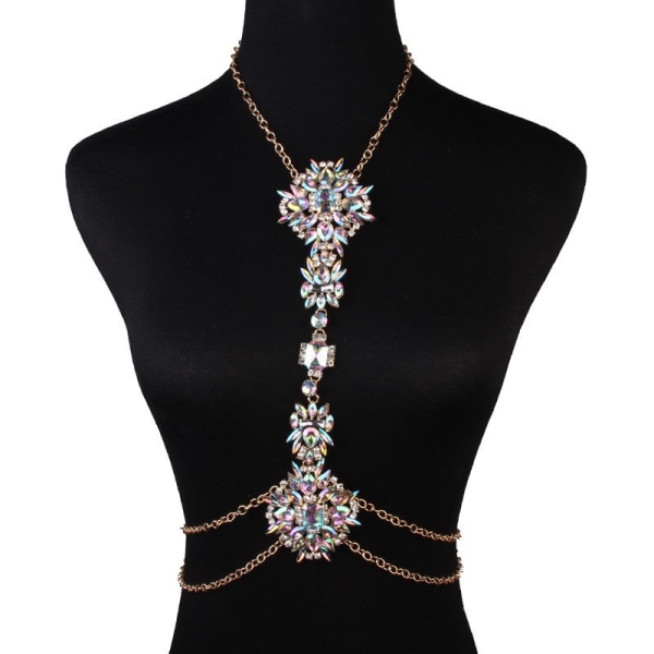 Boho Rhinestone Statement Chest Chain Crystal Halsband Body Chain Summ