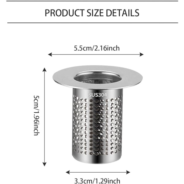 2 st diskbänkfilter, avloppssil, rostfritt stålfilter, duschhårfilter
