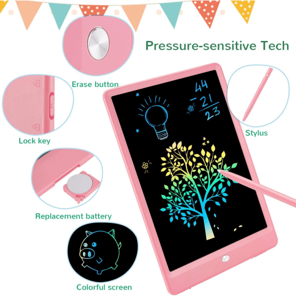 LCD-kirjoitustaulu, 10 tuuman värikäs piirtotaulu, kirjoitusalusta, tyttöjen lahjat lelut 3 4 5 6 7-vuotiaille tytöille pojille (vaaleanpunainen)