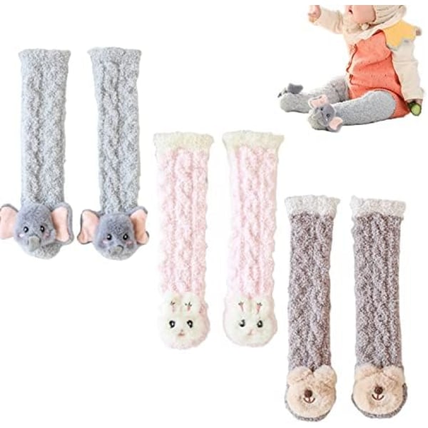 3 par Baby Winter Fluffy Fuzzy Slipper Socks Cute Animal Fuzzy Home S