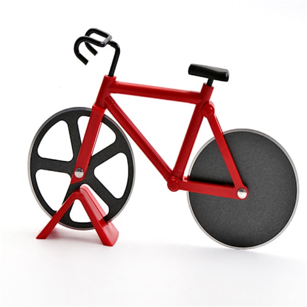 Rostfri pizzaskärare 2 hjul cykelformad pizzaskärare pizzaskärare cykelrund pizzaskärare röd