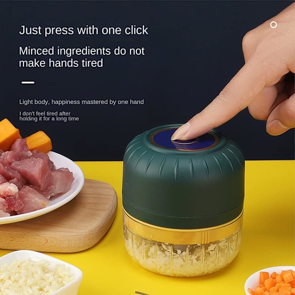 100ml Mini USB Elektrisk Kødhakker Hvidløgspresser Grøntsagshakker Køkken Madhakker - Grøn, 18.8*18.8*9.5cm