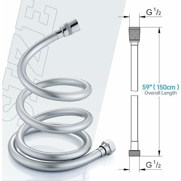 Duschsslang PVC Duschsslang 1,5 m, 360° Anti-Twist och Anti-Kink Duschsslang med Mässingsanslutning, Universal G 1/2\"