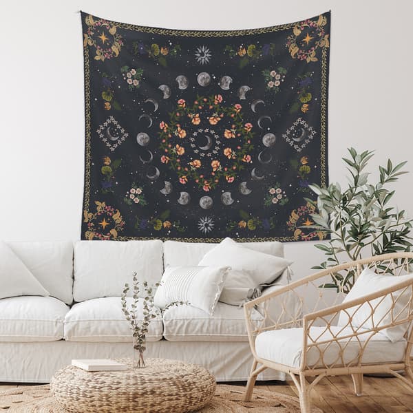 Månfas Växt Estetisk Gobeläng Månsken Växt Blomma Boho Mandala