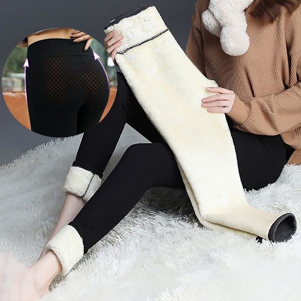 Vinter Sherpa Fleece-fôrede leggings for kvinner, høyt liv, stretchy tykke kasjmir leggings plysj varm termisk