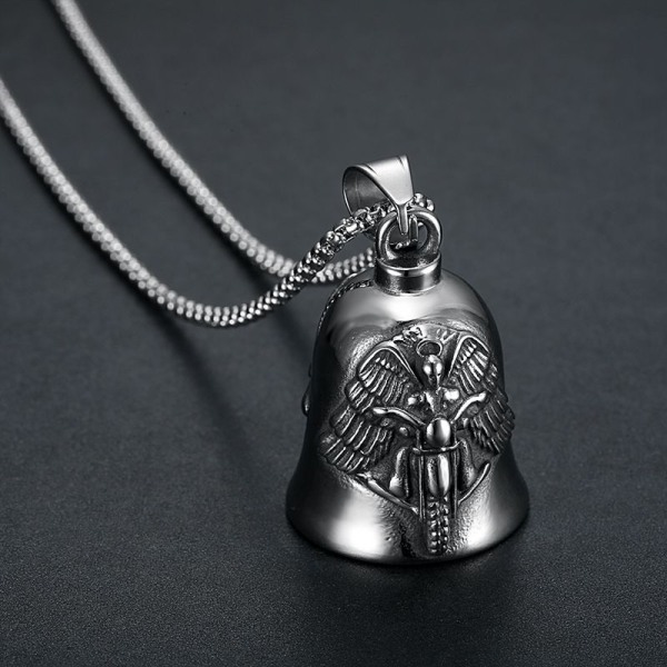 Punk Retro Motorcycle Bell Titanium Steel Pendant Men S Lucky Necklace