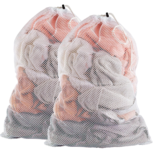 Mesh XL Vaskeposer - Pakke med 2 - Slitesterke, Maskinvaskbare med Sikker Snøring - Perfekt for Studenthjem (Hvit)